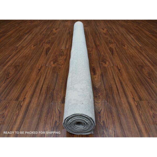 6'1"x9' Hand Knotted With Faded Colors White Wash Peshawar Shiny Wool Oriental Rug  - 67500 - Image 6
