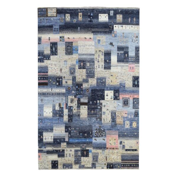 5'10"x9'2" Mix Of Gray, Beige And Blue Extremely Durable Kashkuli Gabbeh Hand Knotted Afghan Wool Oriental Rug  - 67568