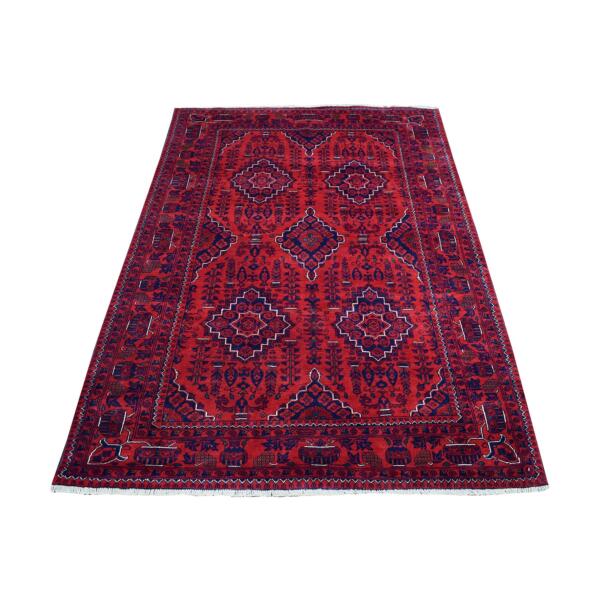 4'1"x6'3" Saturated Red Afghan Khamyab with Natural Dyes Denser Weave with Shiny Wool Hand Knotted Oriental Rug  - 67806