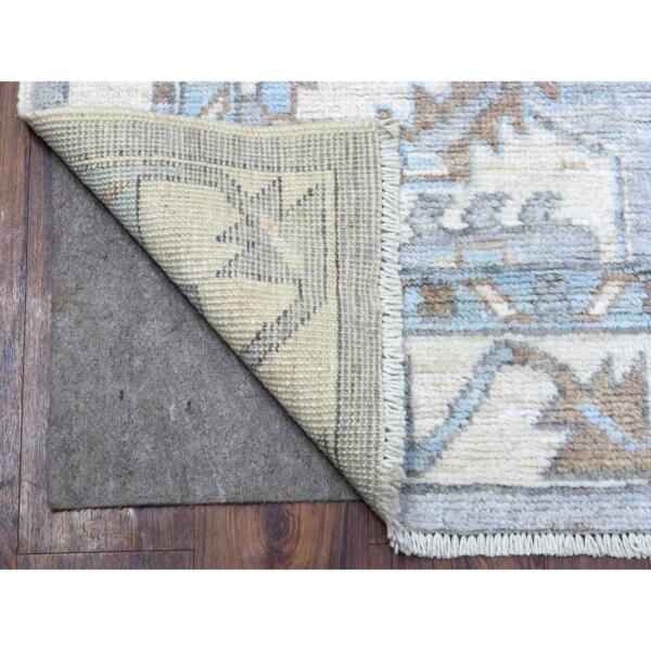 3'10"x12'1" Gray Geometric Anatolian Village Inspired Angora Oushak Hand Knotted Natural Wool Oriental Runner Rug  - 67916 - Image 3