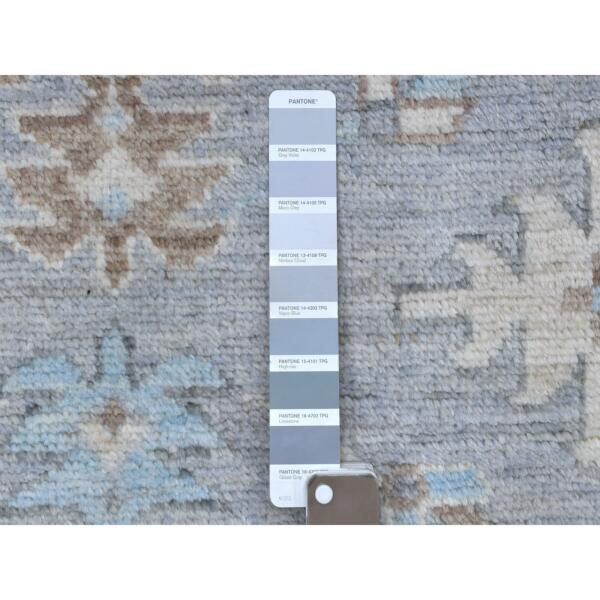 3'10"x12'1" Gray Geometric Anatolian Village Inspired Angora Oushak Hand Knotted Natural Wool Oriental Runner Rug  - 67916 - Image 4