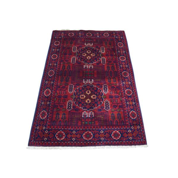 3'2"x4'9" Denser Weave with Shiny Wool Deep Saturated Red Afghan Khamyab with Tribal Design Hand Knotted Oriental Rug  - 67955