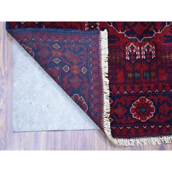 3'2"x4'9" Denser Weave with Shiny Wool Deep Saturated Red Afghan Khamyab with Tribal Design Hand Knotted Oriental Rug  - 67955 - Image 3