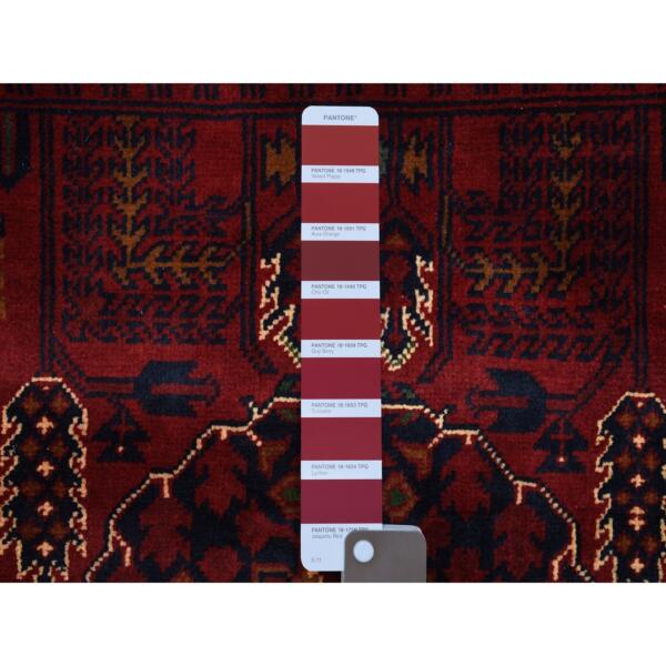 3'2"x4'9" Denser Weave with Shiny Wool Deep Saturated Red Afghan Khamyab with Tribal Design Hand Knotted Oriental Rug  - 67955 - Image 4