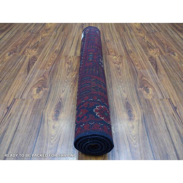 3'2"x4'9" Denser Weave with Shiny Wool Deep Saturated Red Afghan Khamyab with Tribal Design Hand Knotted Oriental Rug  - 67955 - Image 5