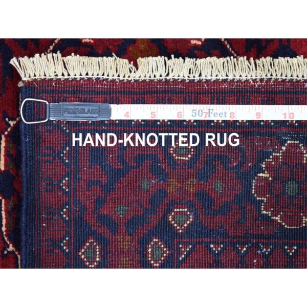 3'2"x4'9" Denser Weave with Shiny Wool Deep Saturated Red Afghan Khamyab with Tribal Design Hand Knotted Oriental Rug  - 67955 - Image 7