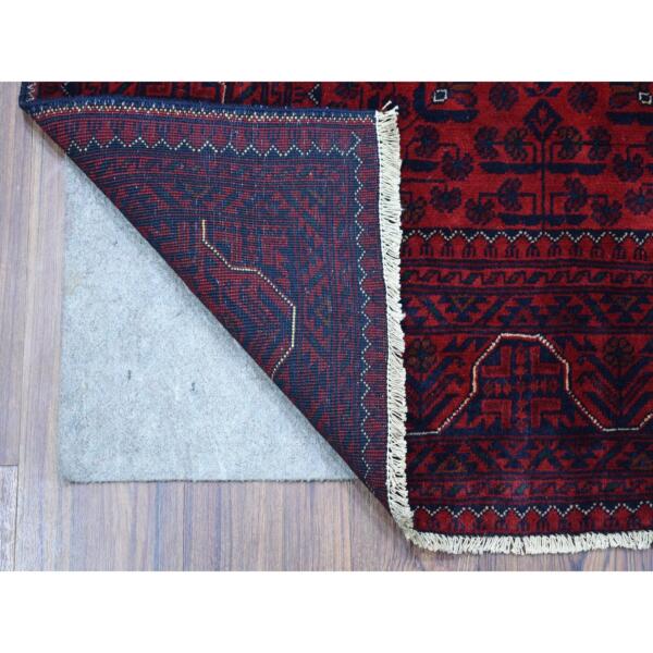 3'3"x4'8" Deep and Saturated Red Geometric Design Afghan Khamyab Shiny Wool Hand Knotted Scatter Size Oriental Rug  - 67958 - Image 3