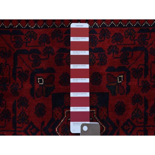 3'3"x4'8" Deep and Saturated Red Geometric Design Afghan Khamyab Shiny Wool Hand Knotted Scatter Size Oriental Rug  - 67958 - Image 4