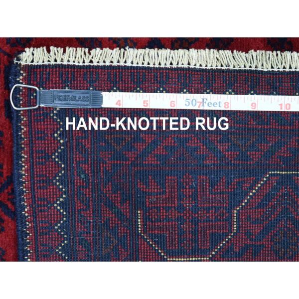 3'3"x4'8" Deep and Saturated Red Geometric Design Afghan Khamyab Shiny Wool Hand Knotted Scatter Size Oriental Rug  - 67958 - Image 7