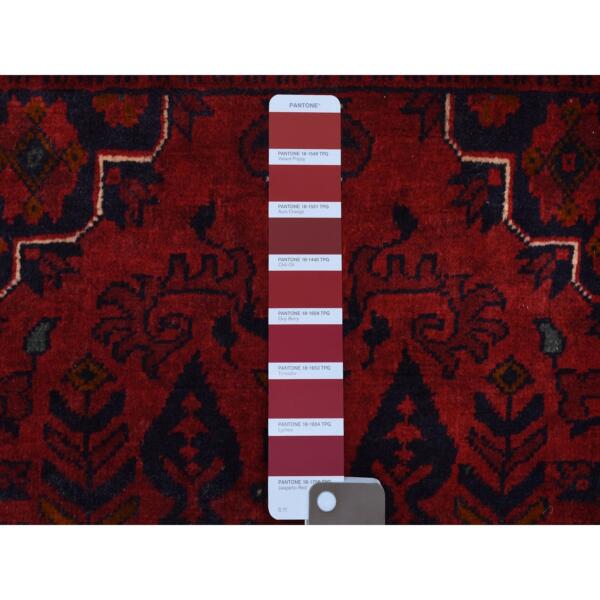 3'4"x4'8" Afghan Khamyab Denser Weave with Shiny Wool Scatter Size Hand Knotted Deep and Saturated Red Oriental Rug  - 67959 - Image 4