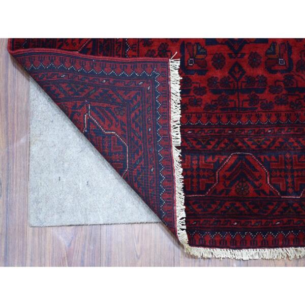 3'3"x4'10" Deep and Saturated Red Afghan Khamyab with Double Geometric Medallion Design Hand Knotted Denser Weave with Shiny Wool Oriental Rug  - 67960 - Image 3