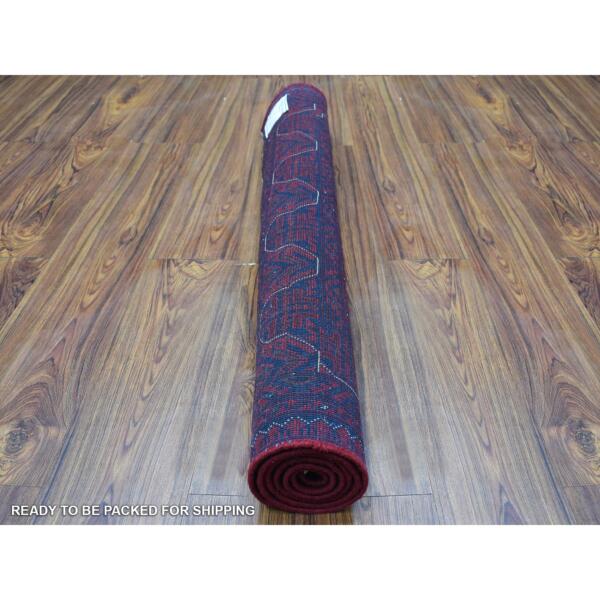 3'3"x4'10" Deep and Saturated Red Afghan Khamyab with Double Geometric Medallion Design Hand Knotted Denser Weave with Shiny Wool Oriental Rug  - 67960 - Image 5