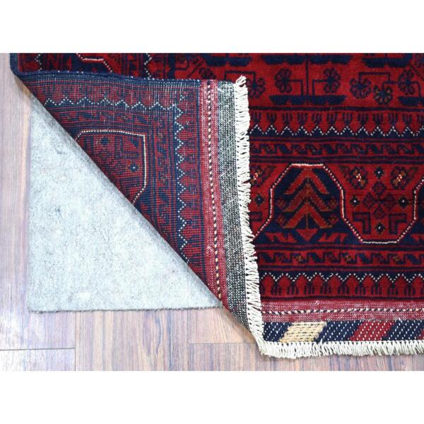 2'9"x4'2" Deep and Saturated Red Geometric Design Afghan Khamyab Denser Weave with Shiny Wool Hand Knotted Oriental Rug  - 67975 - Image 3