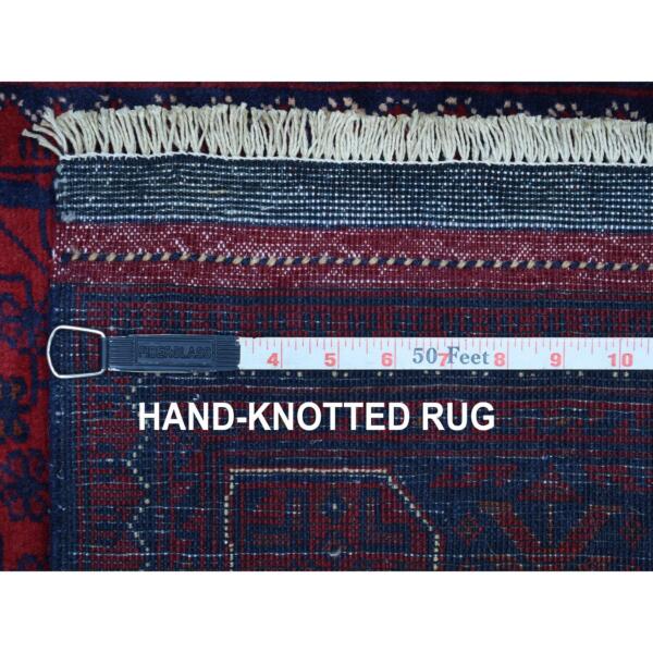 2'9"x4'2" Deep and Saturated Red Geometric Design Afghan Khamyab Denser Weave with Shiny Wool Hand Knotted Oriental Rug  - 67975 - Image 7