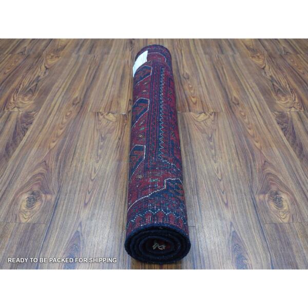 2'8"x4' Deep and Saturated Red Denser Weave with Shiny Wool Hand Knotted Geometric Design Afghan Khamyab Oriental Rug  - 67977 - Image 5