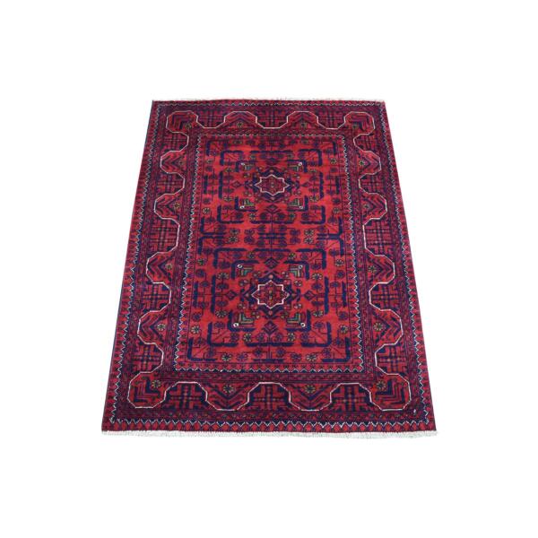 2'9"x3'10" Rich Red Afghan Khamyab Natural Dyes Hand Knotted Denser Weave with Shiny Wool Oriental Rug  - 68075