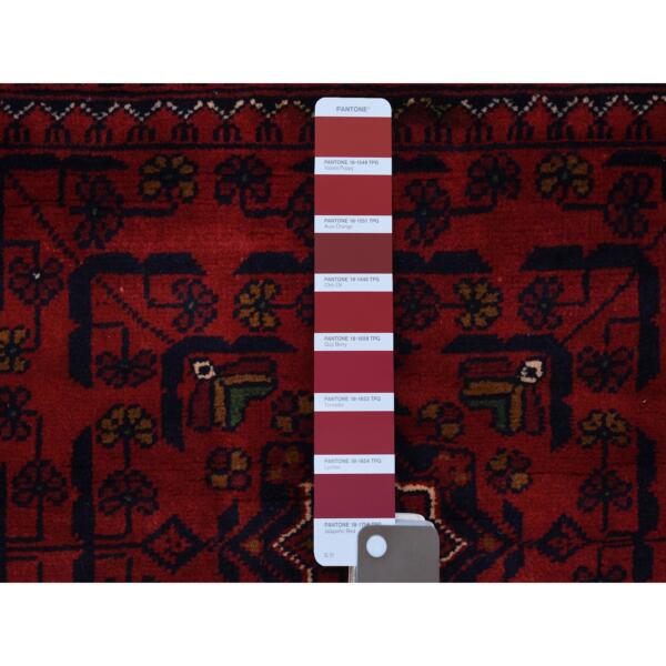 2'9"x3'10" Rich Red Afghan Khamyab Natural Dyes Hand Knotted Denser Weave with Shiny Wool Oriental Rug  - 68075 - Image 4