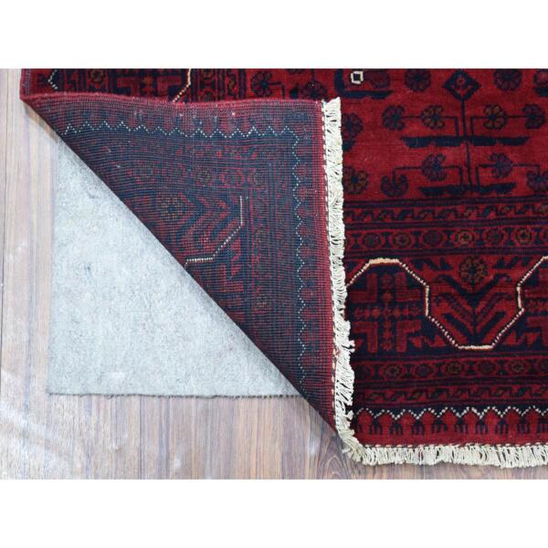 3'3"x4'10" Afghan Khamyab with Double Medallions Design Denser Weave with Shiny Wool Hand Knotted Deep and Saturated Red Oriental Rug  - 68099 - Image 3