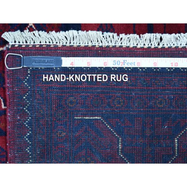 3'3"x4'10" Afghan Khamyab with Double Medallions Design Denser Weave with Shiny Wool Hand Knotted Deep and Saturated Red Oriental Rug  - 68099 - Image 7