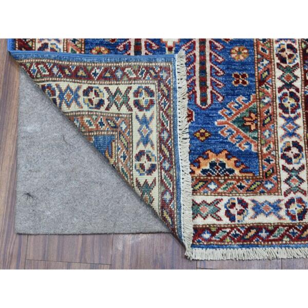 2'x2'10" Denim Blue with Pop of Color Hand Knotted Tribal Design Super Kazak Extra Soft Wool Oriental Mat Rug  - 68101 - Image 3