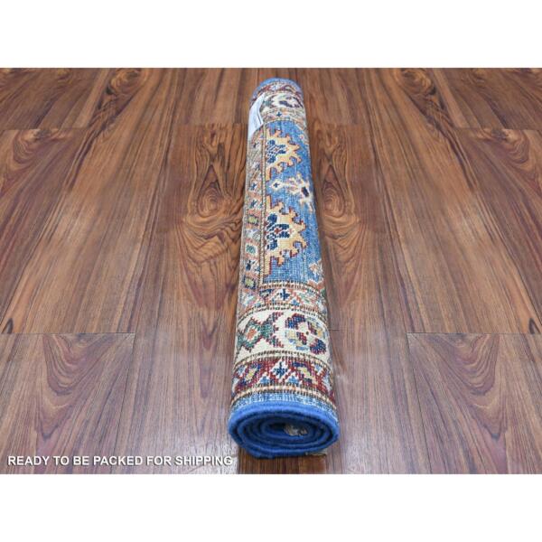 2'x2'10" Denim Blue with Pop of Color Hand Knotted Tribal Design Super Kazak Extra Soft Wool Oriental Mat Rug  - 68101 - Image 5