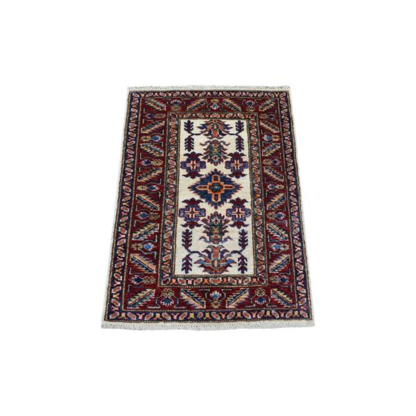 2'x2'10" Tribal Design Super Kazak Hand Knotted Ivory Pure Wool Oriental Mat Rug  - 68104