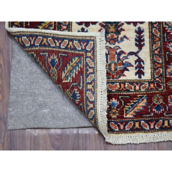 2'x2'10" Tribal Design Super Kazak Hand Knotted Ivory Pure Wool Oriental Mat Rug  - 68104 - Image 3