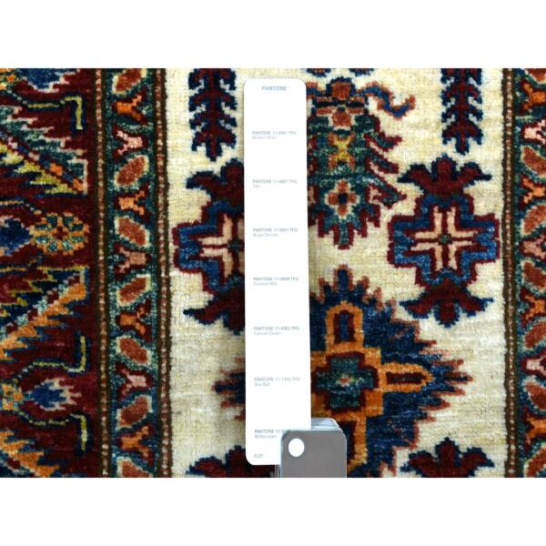 2'x2'10" Tribal Design Super Kazak Hand Knotted Ivory Pure Wool Oriental Mat Rug  - 68104 - Image 4