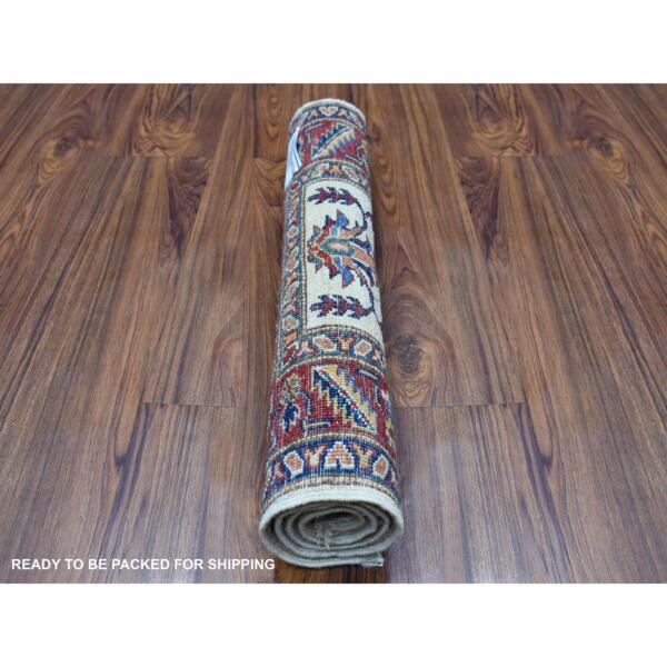 2'x2'10" Tribal Design Super Kazak Hand Knotted Ivory Pure Wool Oriental Mat Rug  - 68104 - Image 5