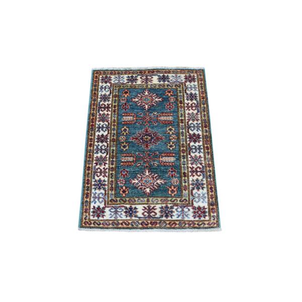 2'x2'10" Dark Green Hand Knotted Super Kazak with Tribal Medallions Design Soft Organic Wool Oriental Mat Rug  - 68105