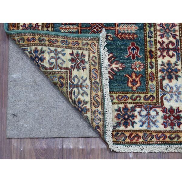 2'x2'10" Dark Green Hand Knotted Super Kazak with Tribal Medallions Design Soft Organic Wool Oriental Mat Rug  - 68105 - Image 3