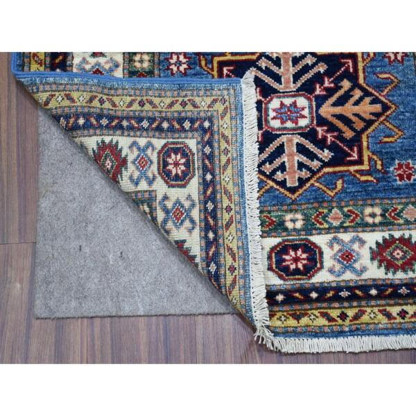 2'7"x3'9" Hand Knotted Super Kazak with Triple Medallions Design Soft Organic Wool Light Blue Oriental Rug  - 68164 - Image 3