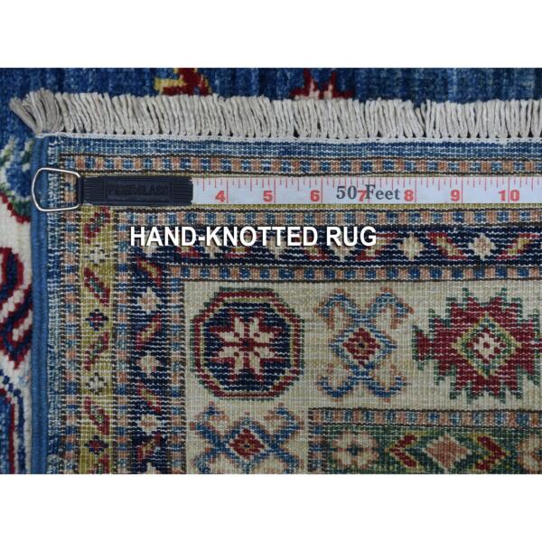 2'7"x3'9" Hand Knotted Super Kazak with Triple Medallions Design Soft Organic Wool Light Blue Oriental Rug  - 68164 - Image 7