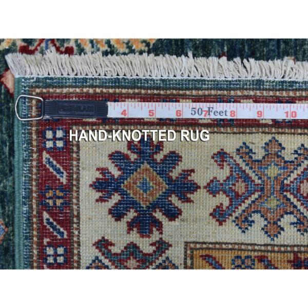 2'6"x4'2" Hand Knotted Super Kazak with Triple Medallions Design Extra Soft Wool Dark Green Oriental Rug  - 68165 - Image 7