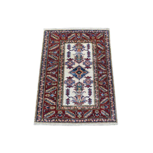 2'x2'10" Ivory Super Kazak Tribal and Floral Design Extra Soft Wool Hand Knotted Mat Oriental Rug  - 68202