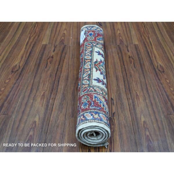 2'x2'10" Ivory Super Kazak Tribal and Floral Design Extra Soft Wool Hand Knotted Mat Oriental Rug  - 68202 - Image 5