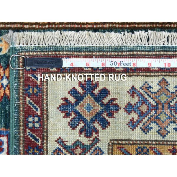 2'7"x4'3" Dark Green Super Kazak with Triple Medallions Design Soft Organic Wool Hand Knotted Oriental Rug  - 68529 - Image 7