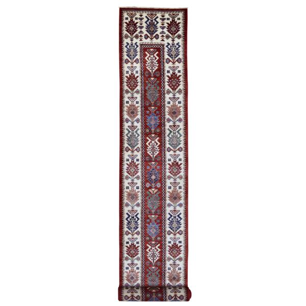 3'x25'3" Soft, Vibrant Wool Rich Red Hand Knotted Super Kazak with Tribal Flower Design Oriental Extra Long and Wide Runner Rug  - 68645