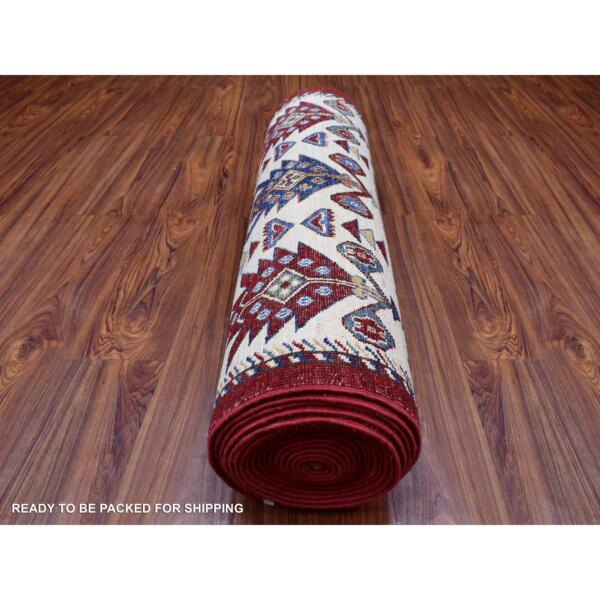 3'x25'3" Soft, Vibrant Wool Rich Red Hand Knotted Super Kazak with Tribal Flower Design Oriental Extra Long and Wide Runner Rug  - 68645 - Image 5