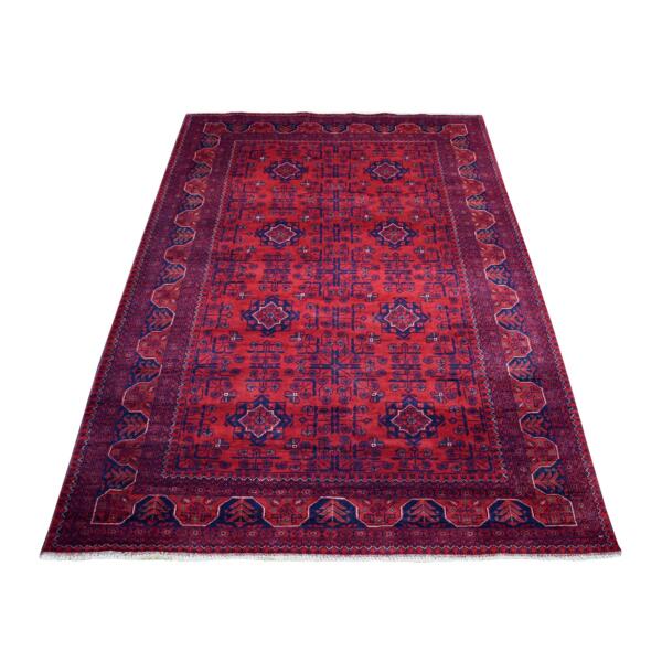 4'2"x6'7" Deep and Saturated Red Hand Knotted Vegetable Dyes Afghan Khamyab Denser Weave with Shiny Wool Oriental Rug  - 68650