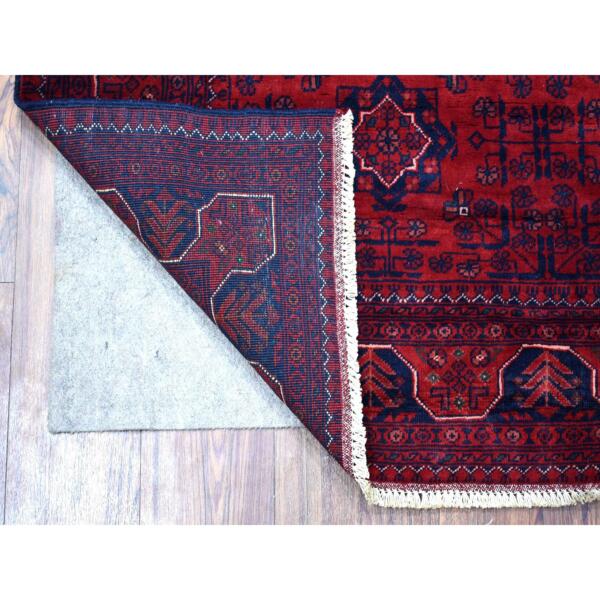 4'2"x6'7" Deep and Saturated Red Hand Knotted Vegetable Dyes Afghan Khamyab Denser Weave with Shiny Wool Oriental Rug  - 68650 - Image 3