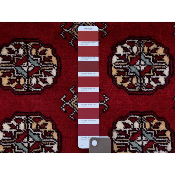 3'x4'10" Rich Red Mori Bokara Hand Knotted Silky Wool Oriental Rug  - 68785 - Image 4