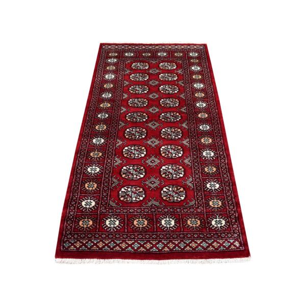 3'x5'10" Extra Soft Wool Deep and Rich Red Mori Bokara Hand Knotted Oriental Wide Runner Rug  - 68795