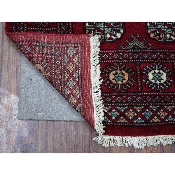 3'x5'10" Extra Soft Wool Deep and Rich Red Mori Bokara Hand Knotted Oriental Wide Runner Rug  - 68795 - Image 3