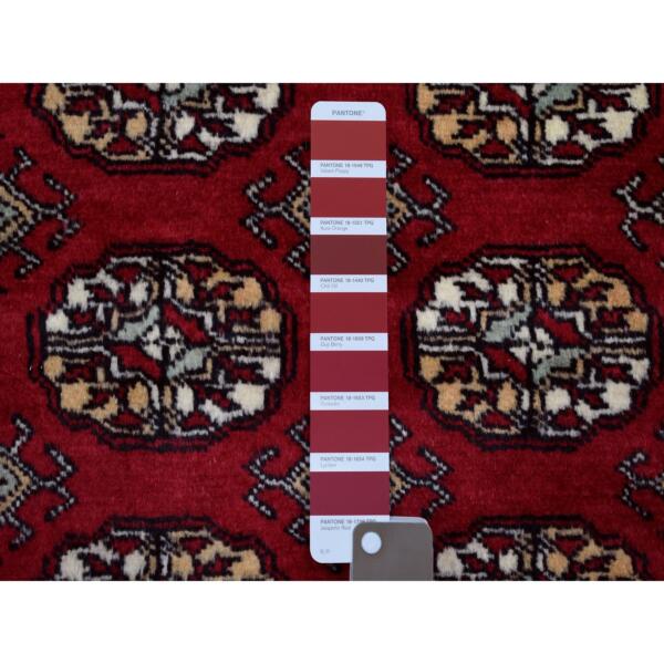 3'x5'10" Extra Soft Wool Deep and Rich Red Mori Bokara Hand Knotted Oriental Wide Runner Rug  - 68795 - Image 4