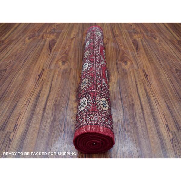 3'x5'10" Extra Soft Wool Deep and Rich Red Mori Bokara Hand Knotted Oriental Wide Runner Rug  - 68795 - Image 5