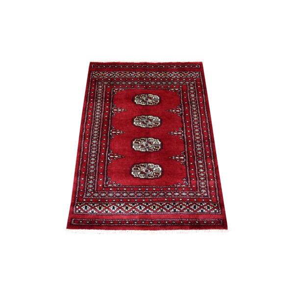 2'6"x3'9" Extra Soft Wool Hand Knotted Mori Bokara with Tribal Medallions Design Rich Red Oriental Rug  - 69210