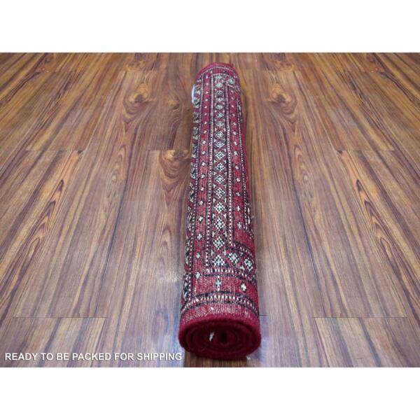 2'6"x3'9" Extra Soft Wool Hand Knotted Mori Bokara with Tribal Medallions Design Rich Red Oriental Rug  - 69210 - Image 5