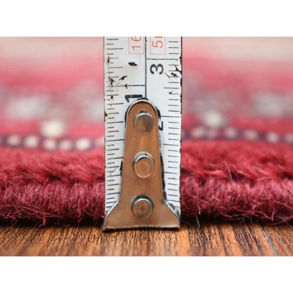 2'6"x3'9" Extra Soft Wool Hand Knotted Mori Bokara with Tribal Medallions Design Rich Red Oriental Rug  - 69210 - Image 6