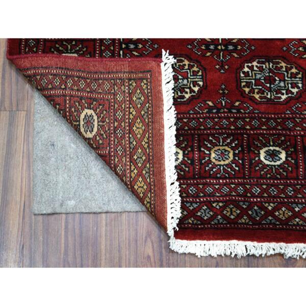 3'x5' Pure Wool Hand Knotted Mori Bokara with Geometric Medallions Design Deep Red Oriental Rug  - 69221 - Image 3